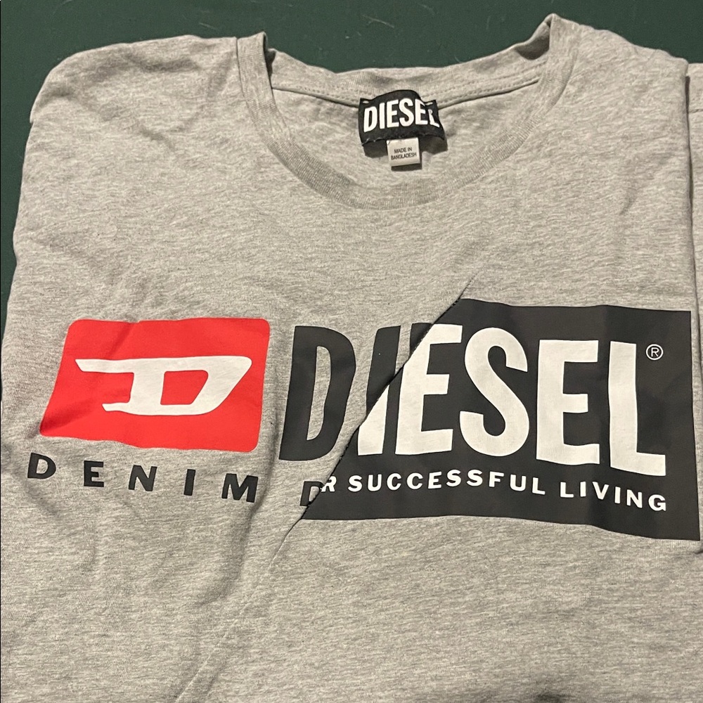 Diesel Gray and Red Logo Men's T-Shirt